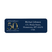 50th誕生日金ゴールド文字ネイビーブルー差出人住所 ラベル (正面)