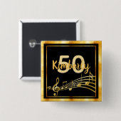 50th誕生日金ゴールド音楽ノート上のシックな黒 缶バッジ (正面&裏面)