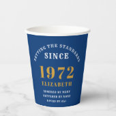 50th誕生日1972ブルーエレガント金ゴールドシック 紙コップ (正面)