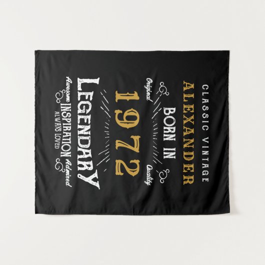 50th誕生日1972名前の追加レジェンダリーブラック金ゴールド タペストリー (正面(横))