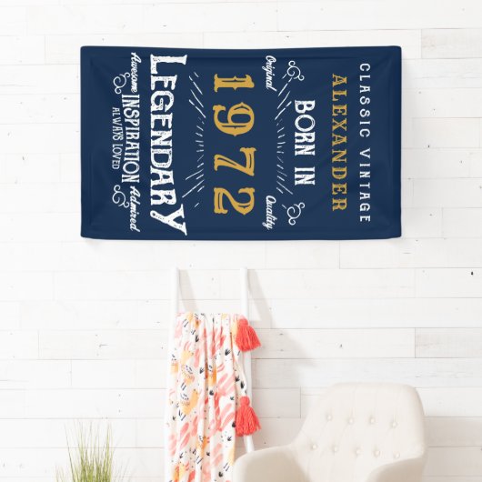 50th誕生日1972名前を追加Blue金ゴールド伝説 横断幕 (インサイチュ)