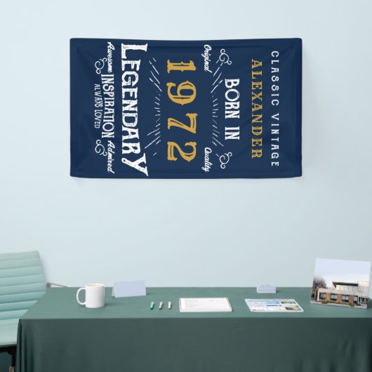 50th誕生日1972名前を追加Blue金ゴールド伝説 横断幕 (トレードショー)