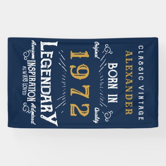 50th誕生日1972名前を追加Blue金ゴールド伝説 横断幕 (横)