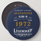 50th誕生日1972名前を追加Blue金ゴールド伝説 缶バッジ (正面&裏面)