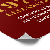 50th誕生日1972赤エレガント金ゴールドシック ポスター (角)