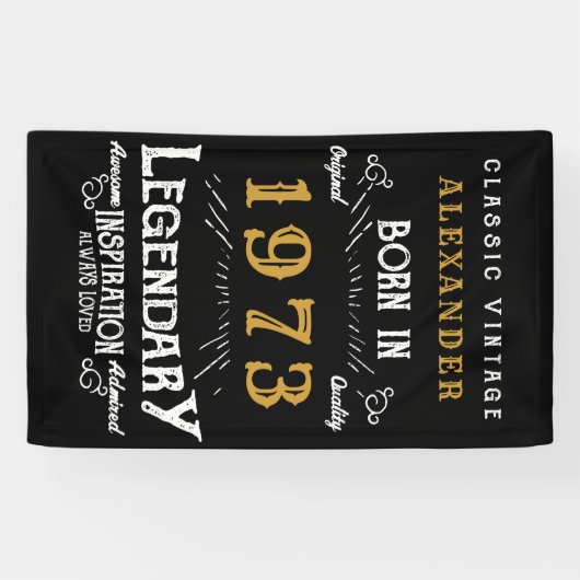 50th誕生日1973名前を追加ブラック金ゴールド伝説 横断幕 (横)