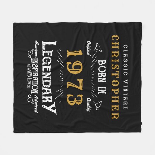 50th誕生日1973名前を追加レジェンダリーブラック金ゴールド フリースブランケット (正面(横))