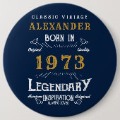 50th誕生日1973名前を追加Blue金ゴールド伝説 缶バッジ (正面)