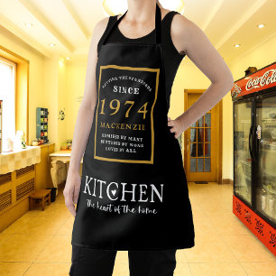 50th誕生日1974名ブラックエレガント金ゴールドシック エプロン