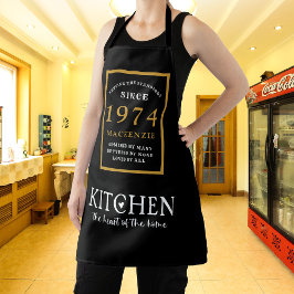 50th誕生日1974名ブラックエレガント金ゴールドシック エプロン