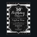 50th誕生日 – シルバー白黒ストライプズ 招待状<br><div class="desc">50番目の誕生日招待状。銀エレガントの黒いフェイクデザイン黒と白のストライプグリッター紙吹雪。エレガントな誕生日パーティーに最適。</div>