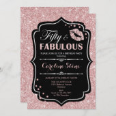 50th誕生日 – フィフティファーブルバラ金ゴールドブラック 招待状 (正面/裏面)