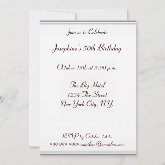 50th金ゴールドブラック誕生日記念日 招待状 (裏面)