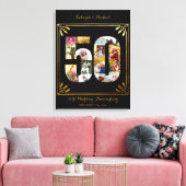 50th金ゴールド結婚記念写真コラージブラック キャンバスプリント (インサイチュ (リビング))