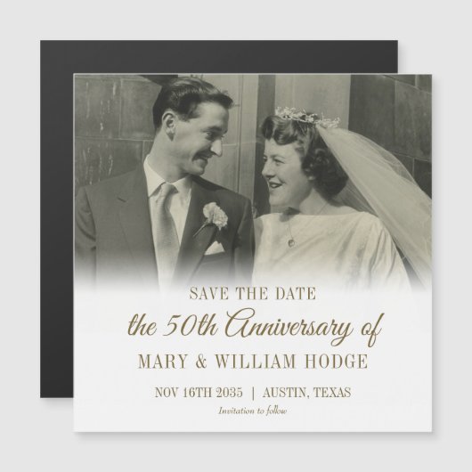 50th金ゴールド結婚記念日の写真Save The Date (正面/裏面)