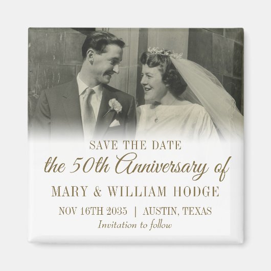 50th金ゴールド結婚記念日の写真Save The Date マグネット (正面)