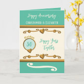 50th金ゴールド記念日の名前の追加海緑 カード (黄色い花)