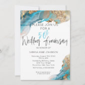 50th カスタム W周年記念ティール(緑がかった色)と金ゴールド抽象芸術 招待状 (正面)
