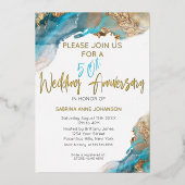 50th カスタム W周年記念ティール（緑がかった色）と金ゴールド抽象芸術 箔シーズンカード (正面)