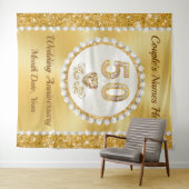 50th、ゴールデンズ結婚アニバーサリー背景、5サイズ タペストリー (インサイチュ(横))