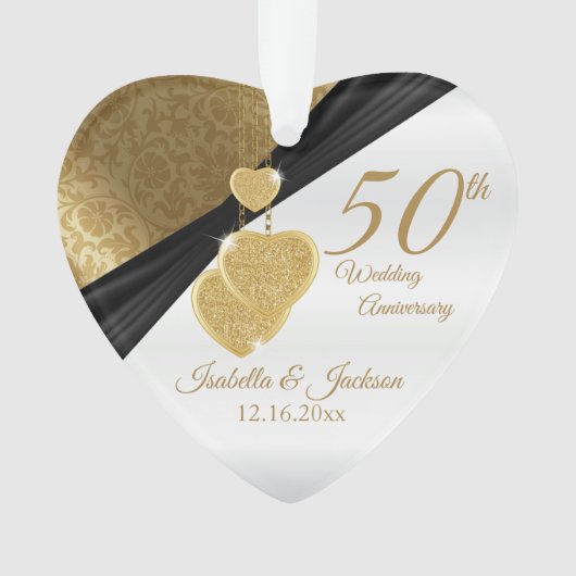 50th 💞ゴールデン結婚記念日記念品デザイン オーナメント (正面)