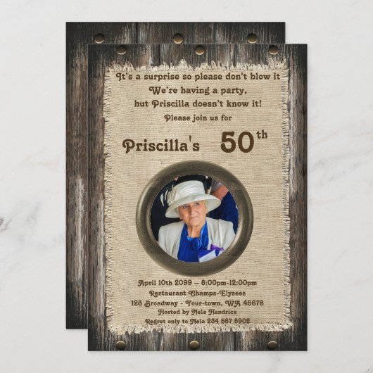 50th,誕生日パーティーの女性,任意の年齢,木材,素朴 招待状 (正面/裏面)