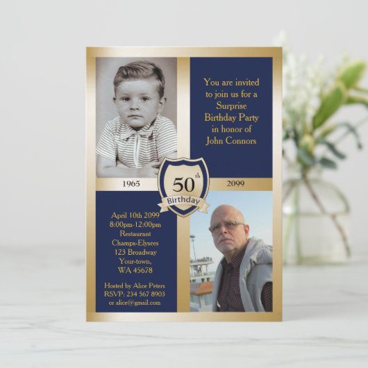 50th，誕生日パーティーの招待，写真の追加，年齢 招待状 (スタンド正面)