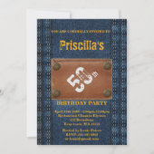 50th，誕生日パーティーウーマン，任意の年齢，デニムスタイル 招待状 (正面)