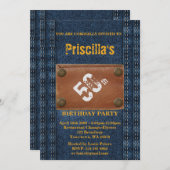 50th,誕生日パーティーウーマン,任意の年齢,デニムスタイル 招待状 (正面/裏面)