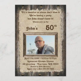 50th，誕生日パーティーマン，年齢，木材，素朴 招待状