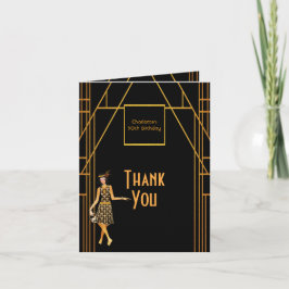 50th 1920's誕生日ブラック金ゴールド写真ありがとう サンキューカード