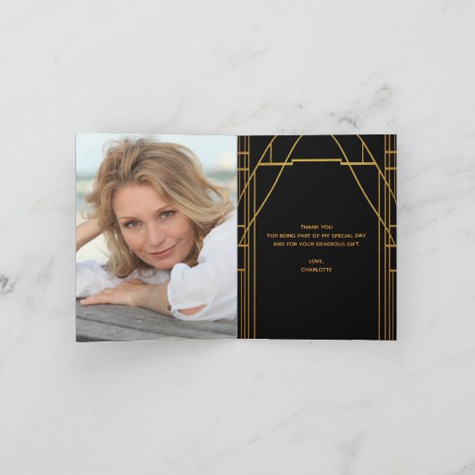 50th 1920's誕生日ブラック金ゴールド写真ありがとう サンキューカード (内部)