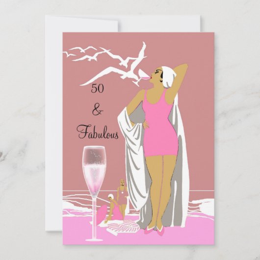 50th 50 Birthday PartyレトロDiva Pink Art deco 招待状 (正面)