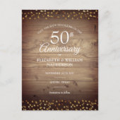 50th Anniversary日付の保存金ゴールドハート 素朴 ポストカード (正面)