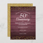 50th Anniversary日付の保存金ゴールドハート 素朴 ポストカード (正面/裏面)