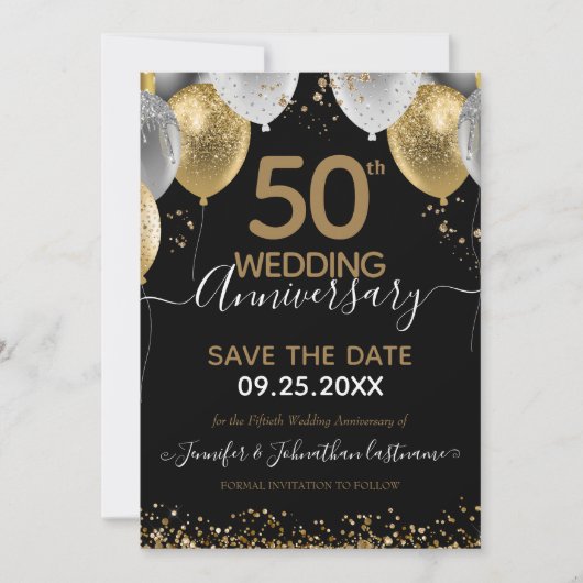 50th Anniversary Black Gold Save the Date  招待状 (正面)