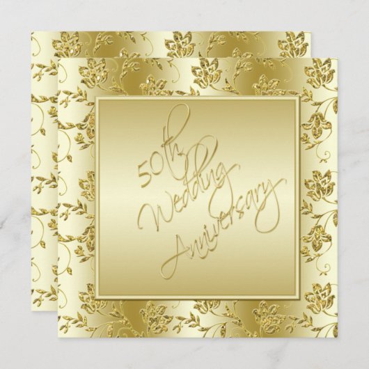50th Anniversary Gold Faux Glitter Invitation 招待状 (正面/裏面)