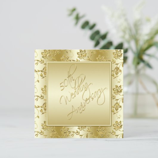 50th Anniversary Gold Faux Glitter Invitation 招待状 (スタンド正面)