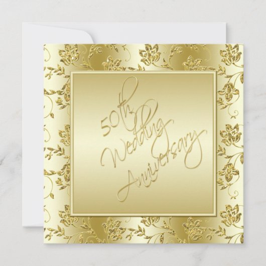 50th Anniversary Gold Faux Glitter Invitation 招待状 (正面)