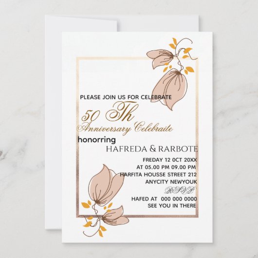 50th Anniversary Invitation, Greenery Wedding Anni シーズンカード (正面)