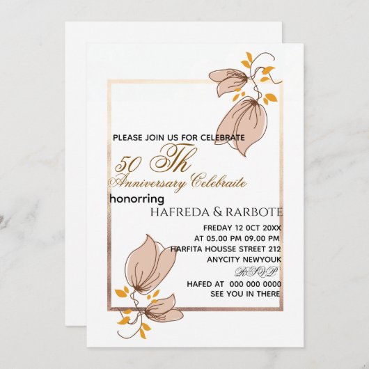 50th Anniversary Invitation, Greenery Wedding Anni シーズンカード (正面/裏面)