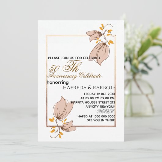 50th Anniversary Invitation, Greenery Wedding Anni シーズンカード (スタンド正面)