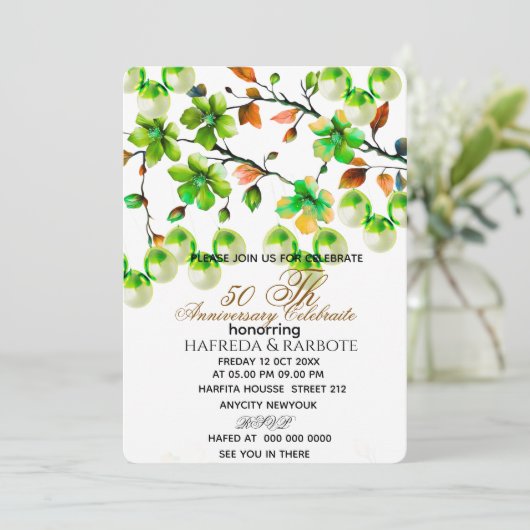 50th Anniversary Invitation, Greenery Wedding Anni 招待状 (スタンド正面)