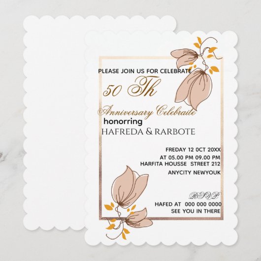 50th Anniversary Invitation, Greenery Wedding Anni 招待状 (正面/裏面)