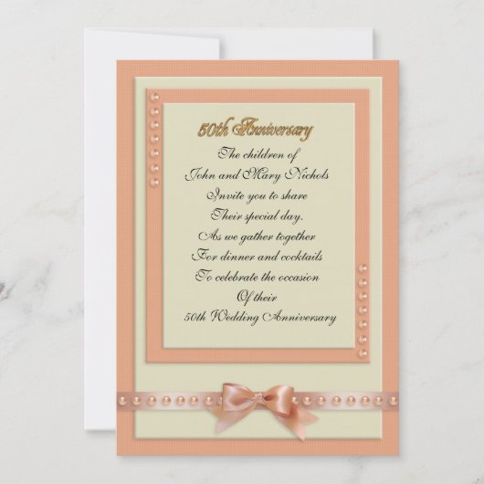 50th Anniversary invitation in soft peach and crea 招待状 (正面)