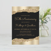 50th Anniversary Party Black Gold Foil Glitter  招待状 (スタンド正面)