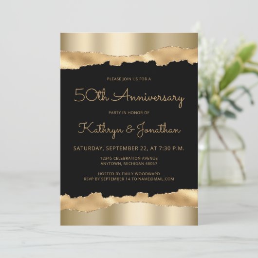 50th Anniversary Party Black Gold Torn Foil  招待状 (スタンド正面)
