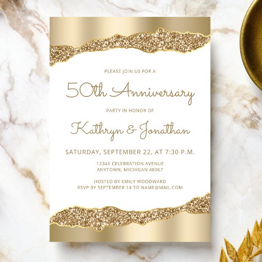 50th Anniversary Party Gold Foil Glitter  招待状