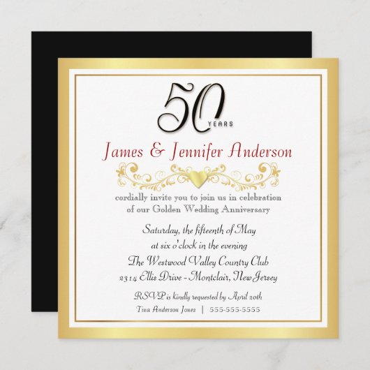 50th Anniversary Party Gold Invitations 招待状 (正面/裏面)