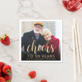 50th Anniversary Party Photo Cheers Gold Script スタンダードカクテルナプキン (インサイチュ)
